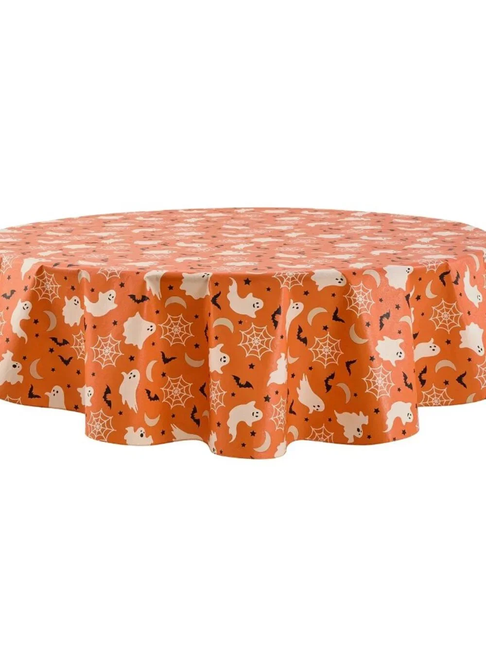 Way to Celebrate Halloween Orange Ghost PEVA Tablecloth 70